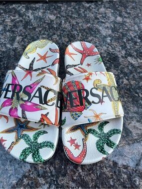 Versace Multicolor Sea Life Logo Slide Sandals
